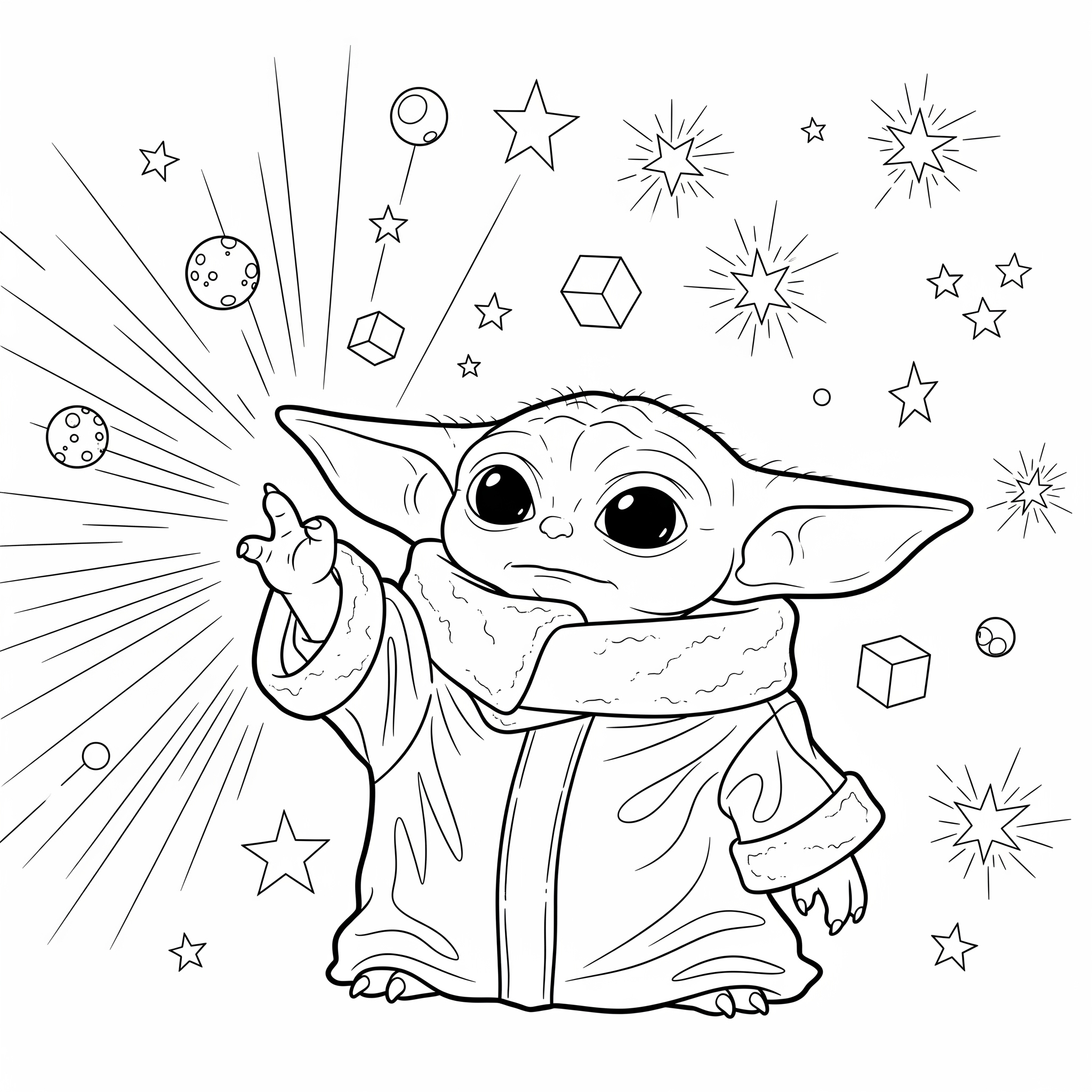 Kleurplaat Baby Yoda 9 baby yoda met de kracht van de force kleurplaat