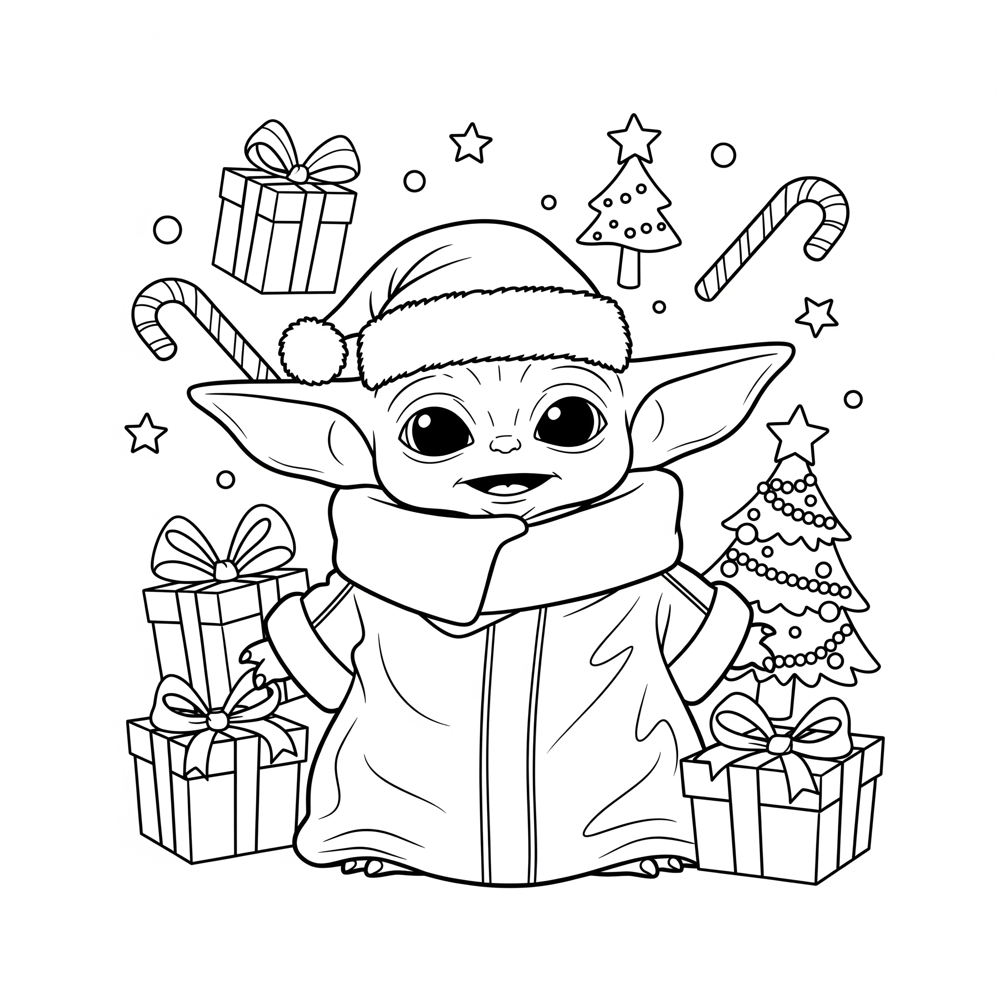 Kleurplaat Baby Yoda 10 baby yoda viert kerstfeest kleurplaat