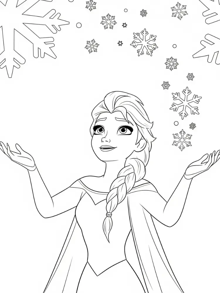 Elsa en Anna kleurplaat 9 elsa met magische sneeuwvlokken kleurplaat