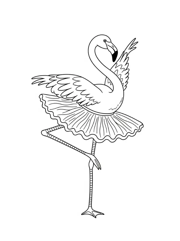 Kleurplaat Flamingo 9 flamingo ballerina op een voet kleurplaat