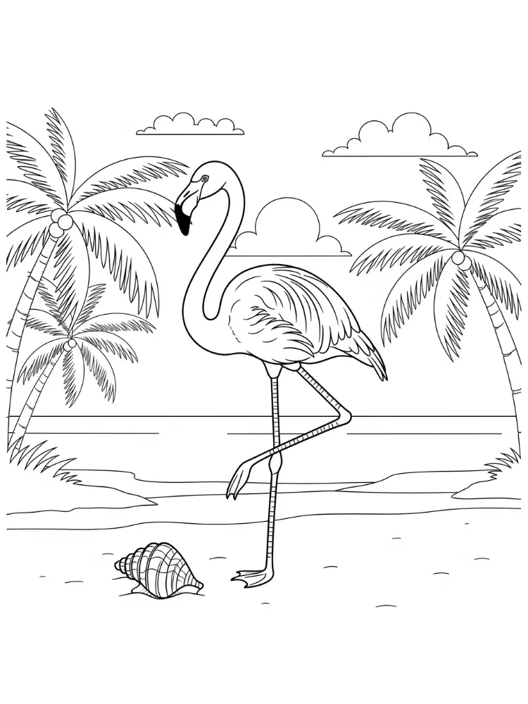 Kleurplaat Flamingo 19 flamingo op het strand kleurplaat