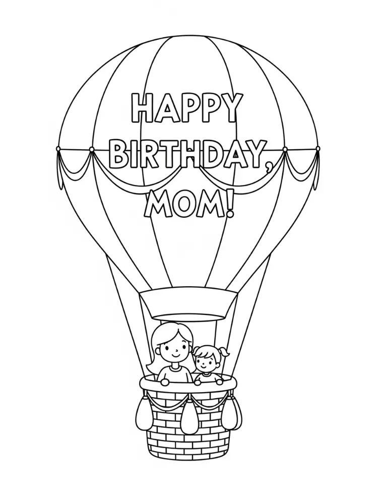 Kleurplaat Verjaardag Mama 10 happy birthday mom luchtballon kleurplaat