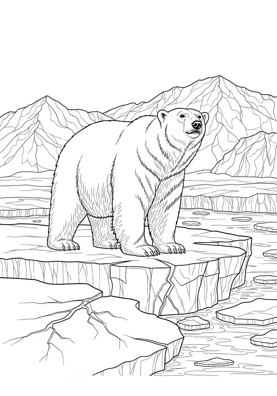 ijsbeer op drijfijs bergen kleurplaat