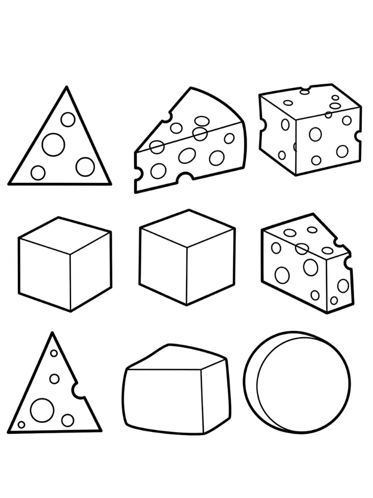 Kaas Kleurplaat 10 kaasblokken voor geometrie kaas kleurplaat