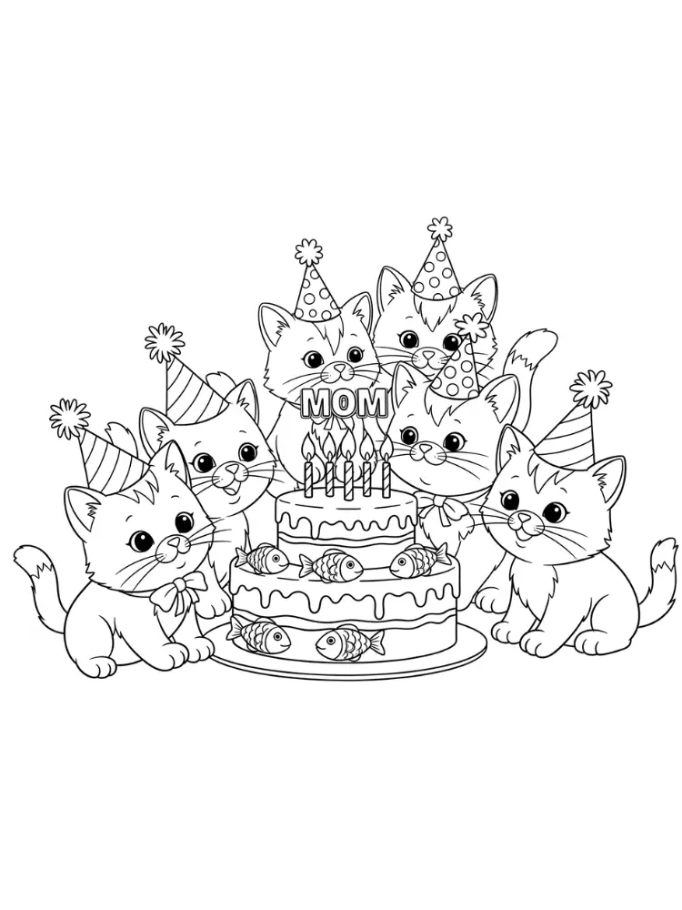 Kleurplaat Verjaardag Mama 23 kittens vieren verjaardag mama kleurplaat