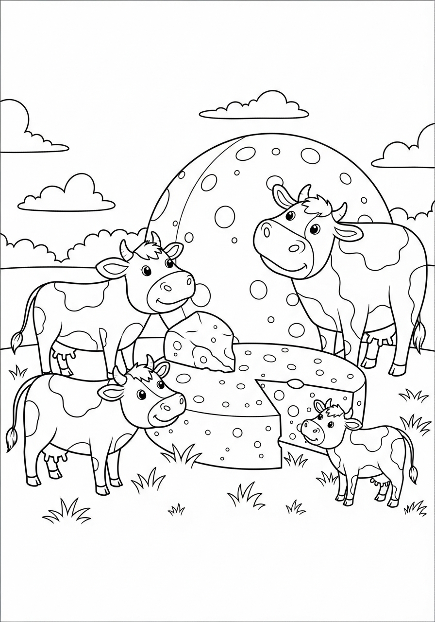 koeien bij de kaasberg kleurplaat
