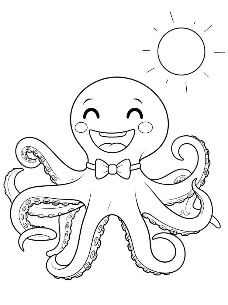Kleurplaat Octopus 10 lachende octopus in de zon kleurplaat