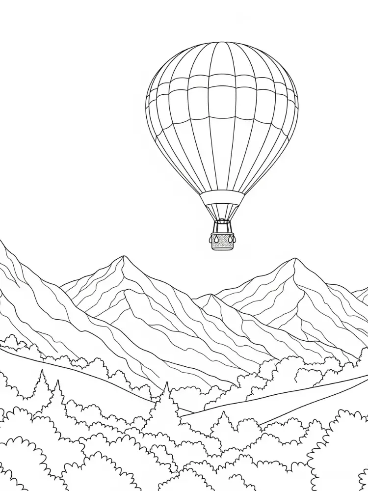 Luchtballon Kleurplaat 9 luchtballon bergen bomen kleurplaat
