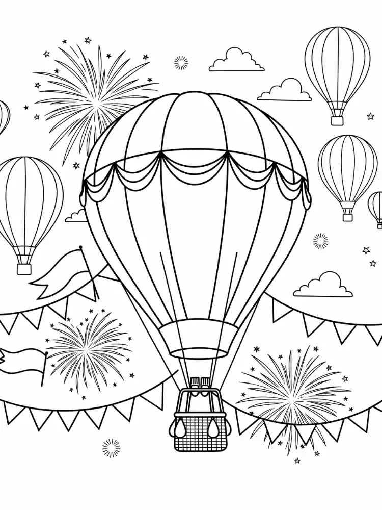 Luchtballon Kleurplaat 26 luchtballon festival vuurwerk kleurplaat