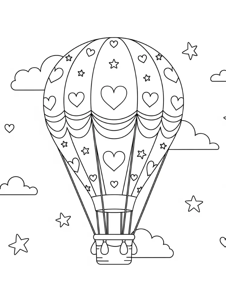 Luchtballon Kleurplaat 22 luchtballon hartjes sterren kleurplaat