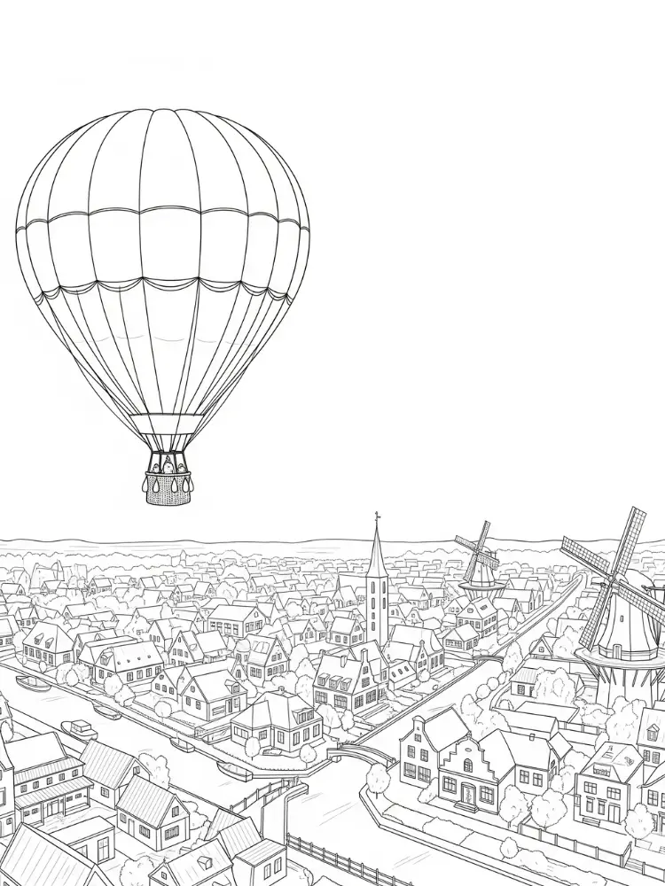 Luchtballon Kleurplaat 21 luchtballon hollands dorp kleurplaat