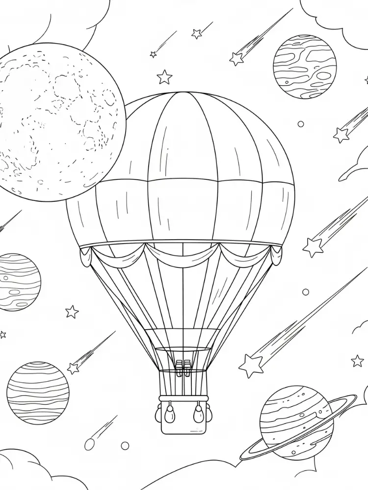 Luchtballon Kleurplaat 17 luchtballon ruimte planeten kleurplaat