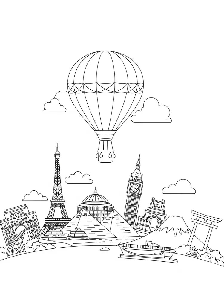 Luchtballon Kleurplaat 16 luchtballon wereld iconen kleurplaat