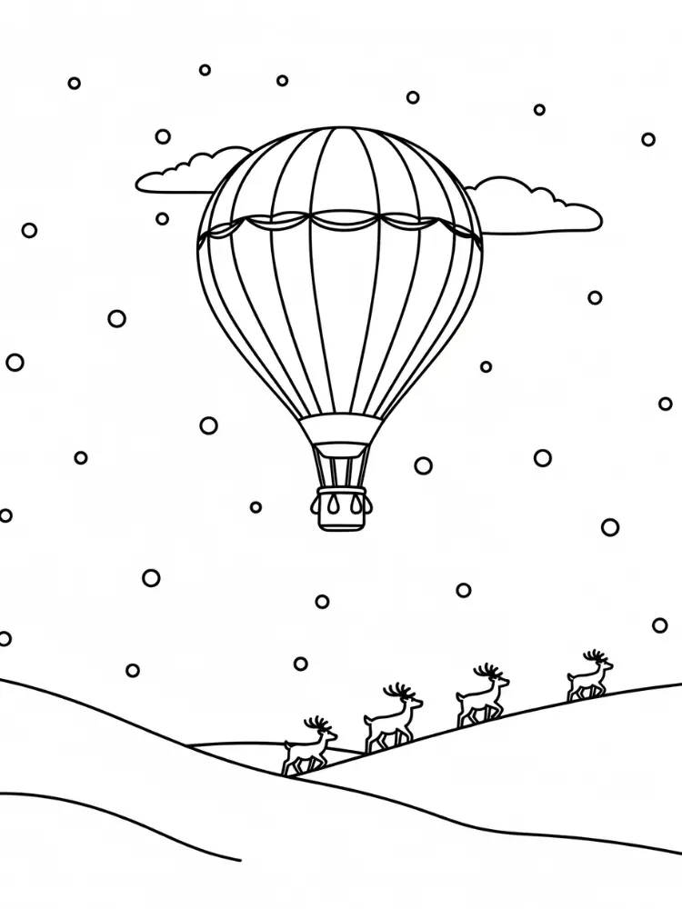 Luchtballon Kleurplaat 14 luchtballon winter rendieren kleurplaat