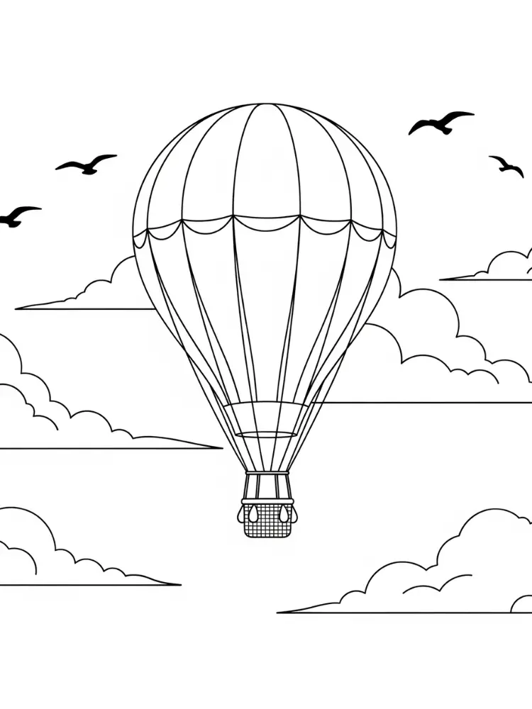 Luchtballon Kleurplaat 13 luchtballon wolken vogels kleurplaat