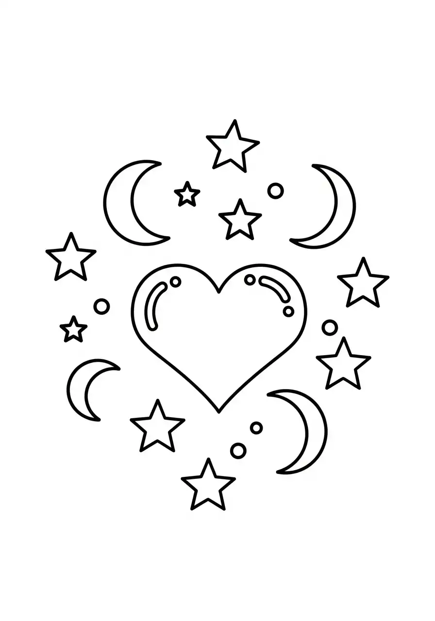 Hart kleurplaat 8 magisch hart sterren manen kleurplaat