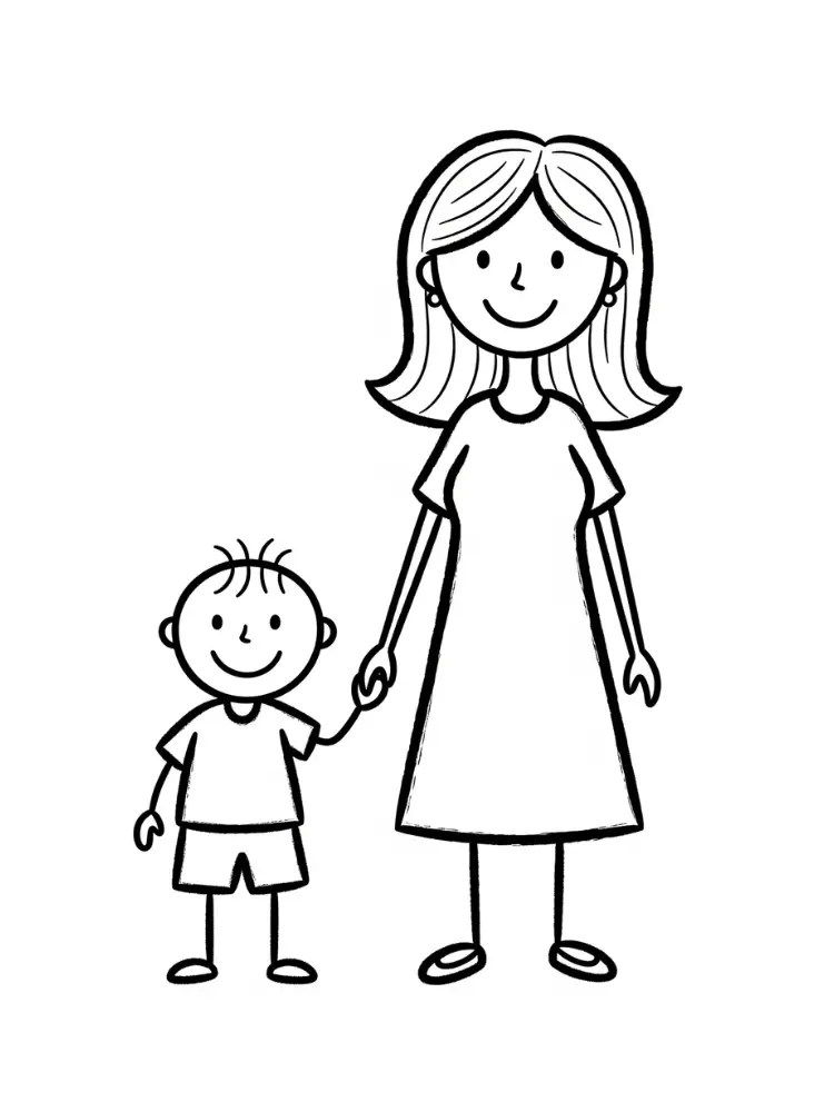 Kleurplaat Verjaardag Mama 21 mama en kind hand in hand kleurplaat