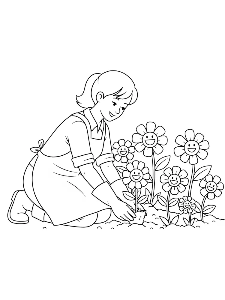 Kleurplaat Verjaardag Mama 18 mama tuiniert bloemen kleurplaat