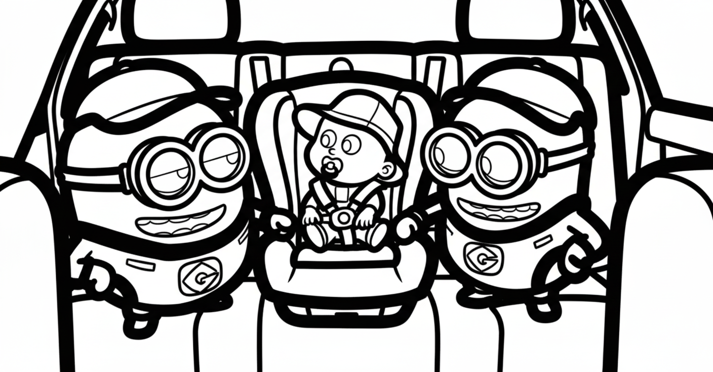 Verschrikkelijke ikke 4 kleurplaat 8 minions avontuur in de auto kleurplaat