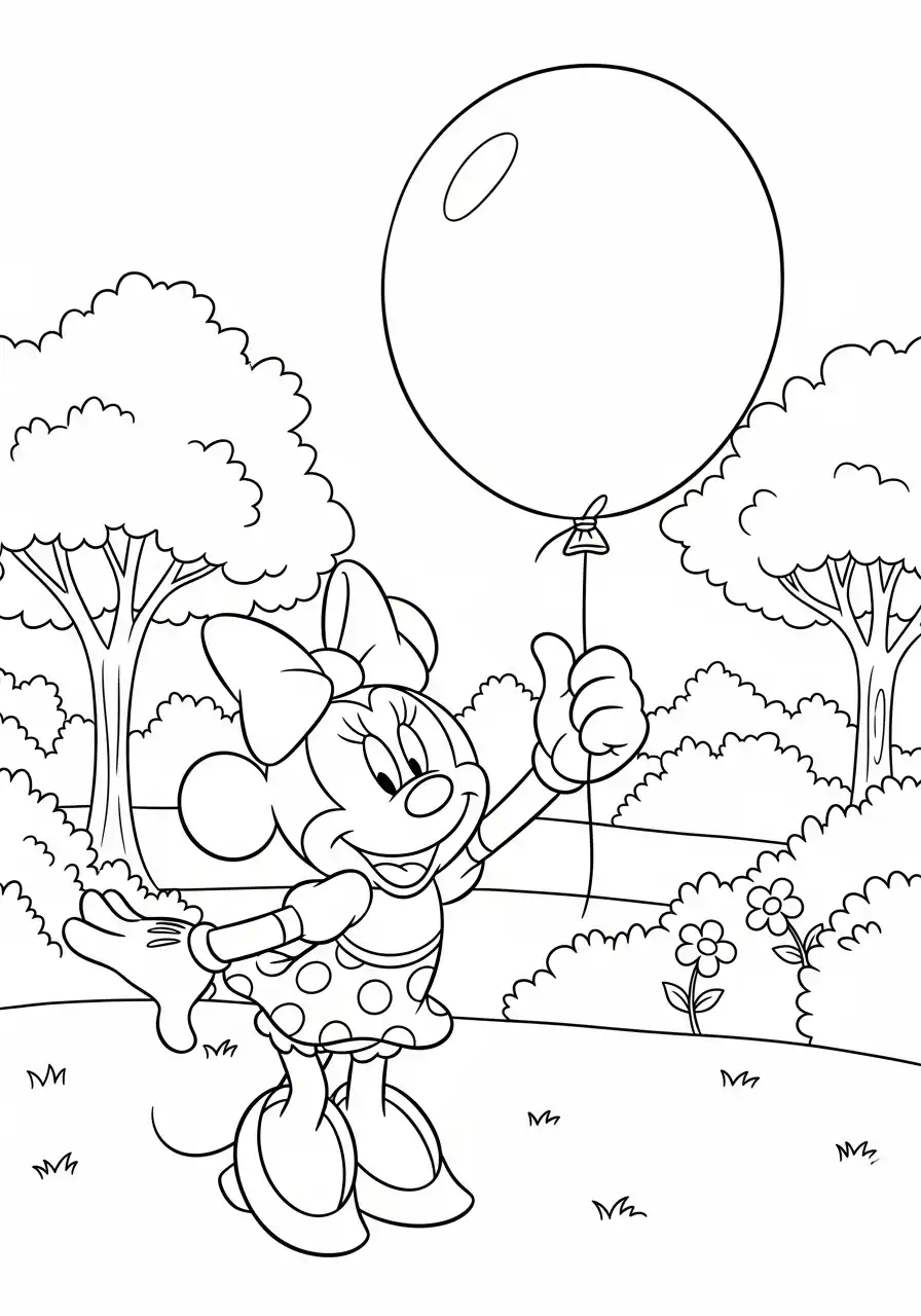 Kleurplaat Minnie Mouse 9 minnie mouse ballon park kleurplaat