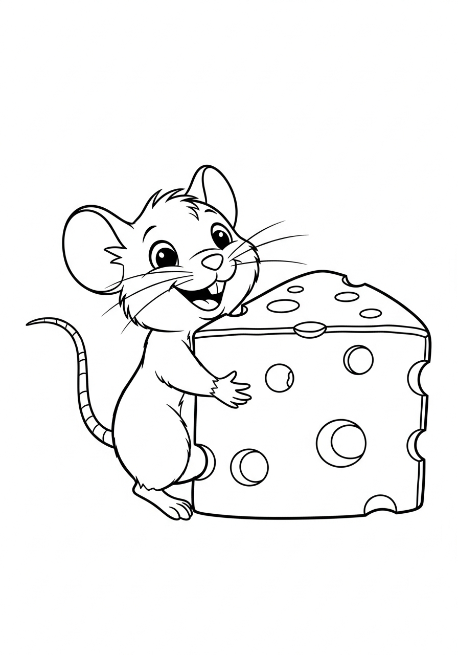 muis met kaasblok kleurplaat