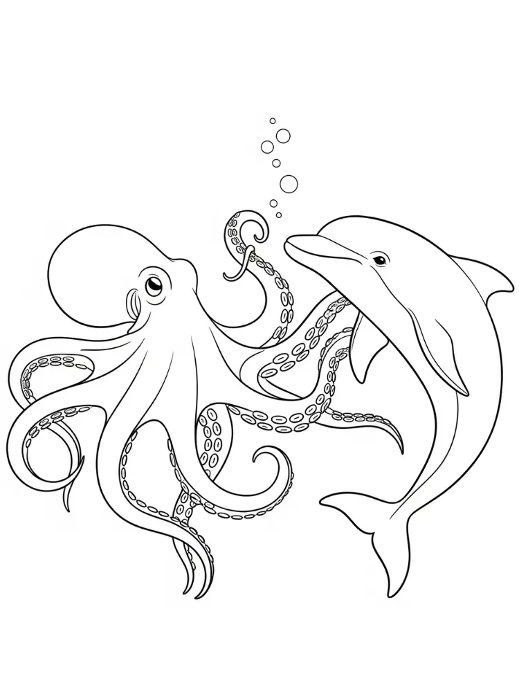 Kleurplaat Octopus 12 octopus en dolfijn kleurplaat