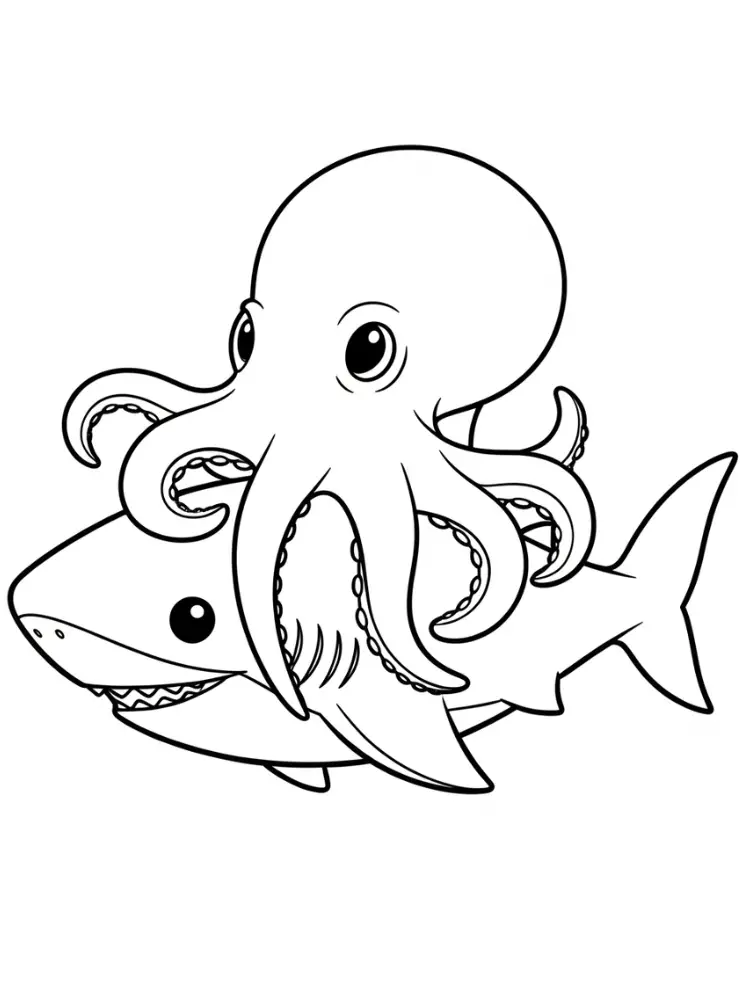 Kleurplaat Octopus 13 octopus en haai kleurplaat