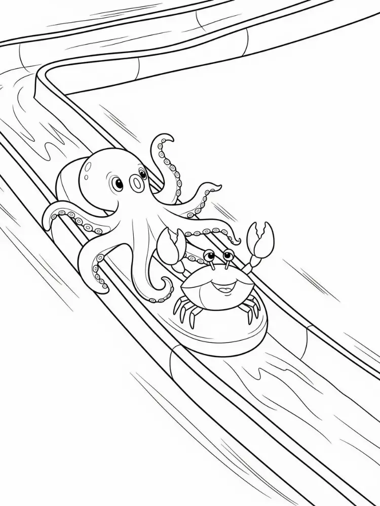 Kleurplaat Octopus 25 octopus en krab op glijbaan kleurplaat
