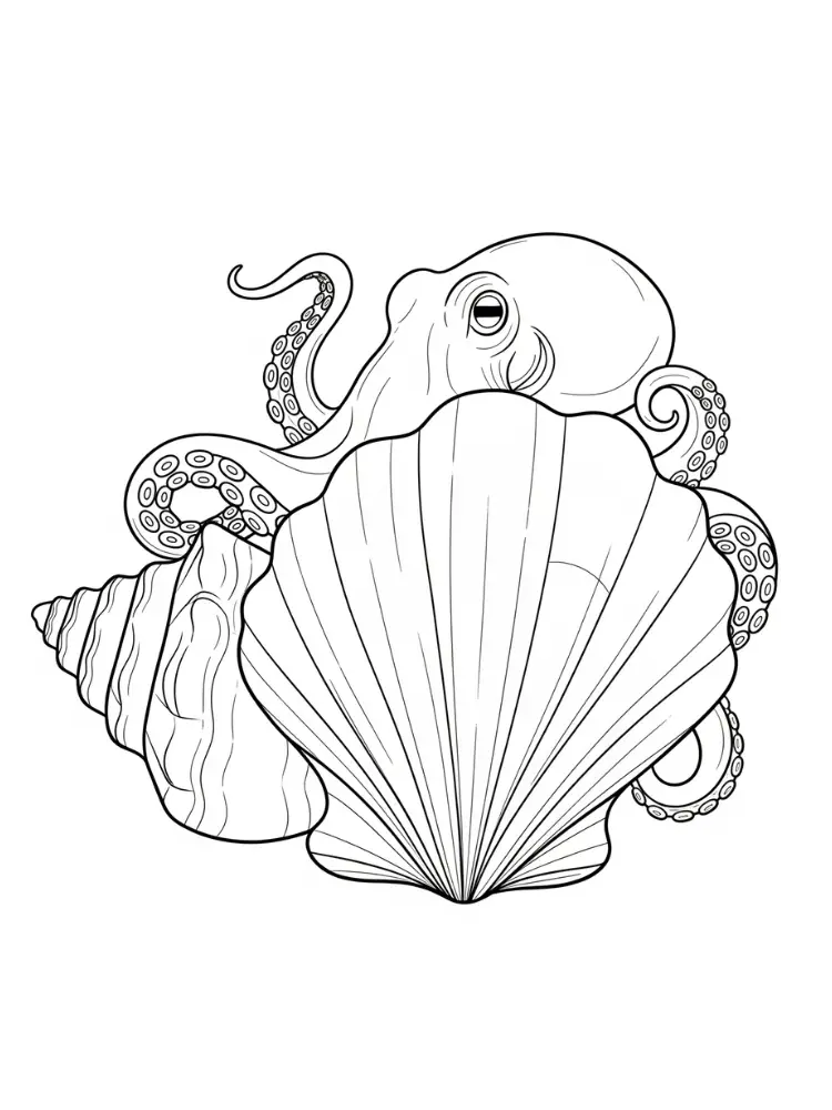 Kleurplaat Octopus 24 octopus met schelpen kleurplaat