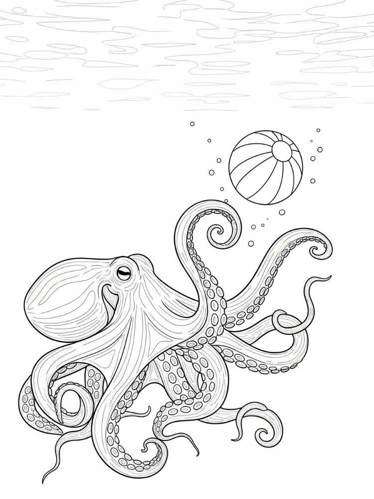 Kleurplaat Octopus 23 octopus met strandbal kleurplaat