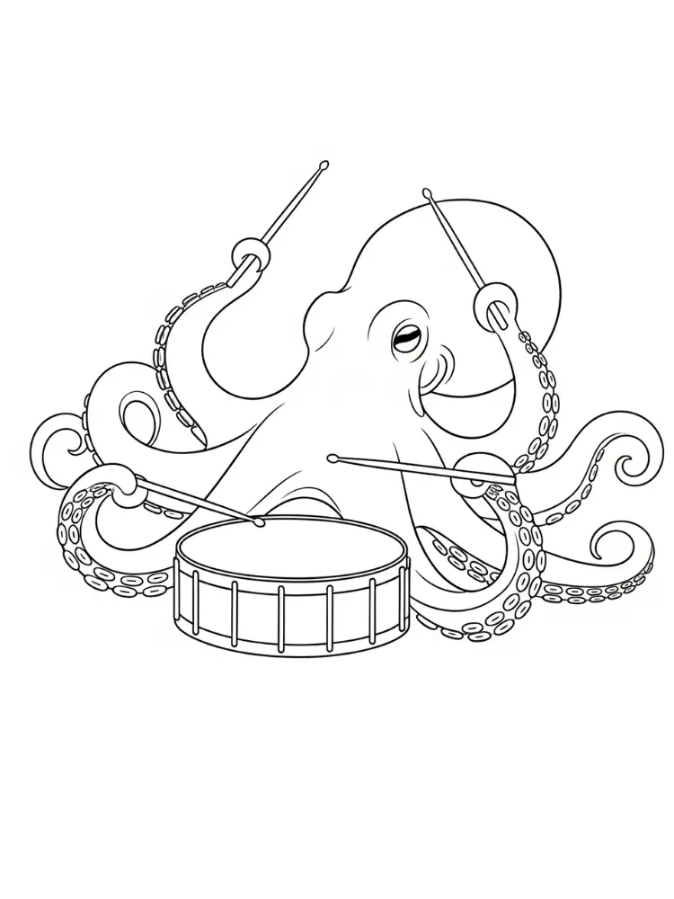 Kleurplaat Octopus 19 octopus speelt drumkleurplaat