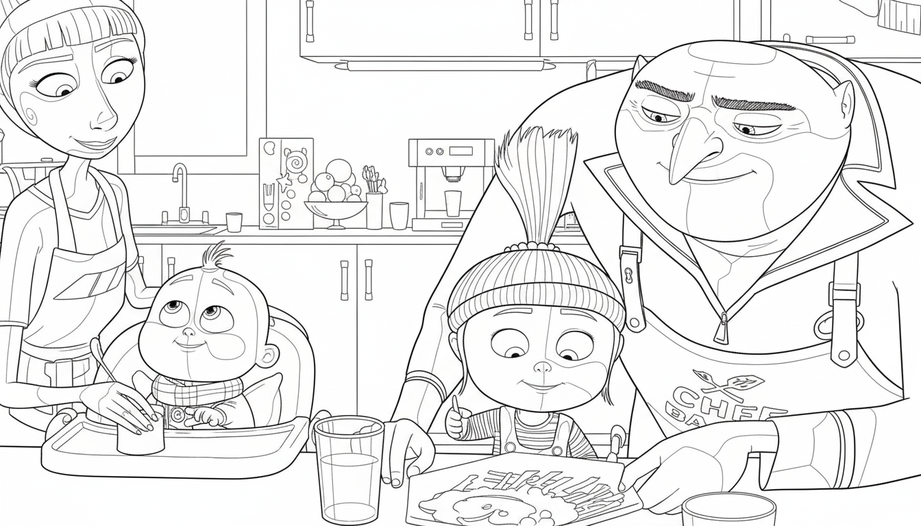 Verschrikkelijke ikke 4 kleurplaat 9 ontbijt met gru en kinderen kleurplaat