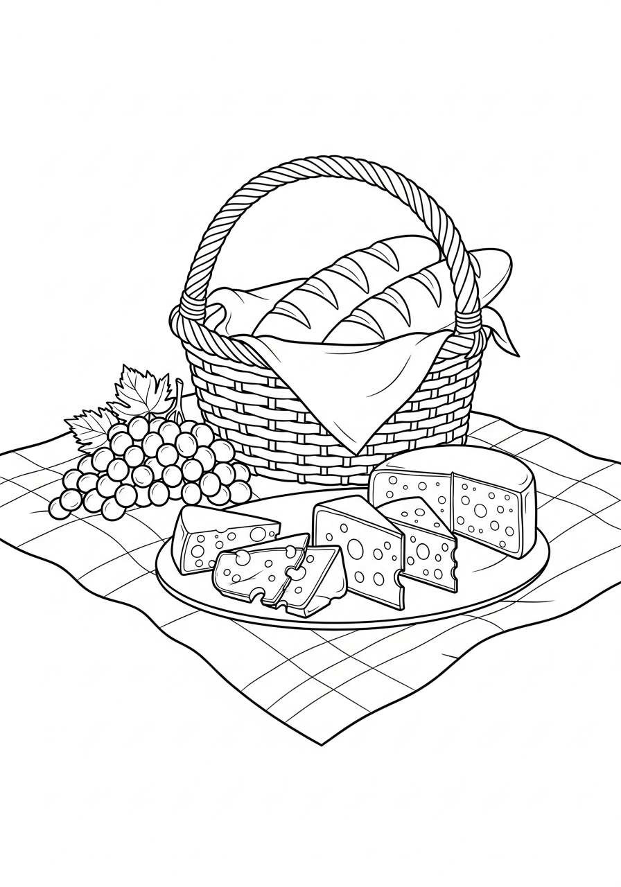 picknick met kaas en brood kleurplaat