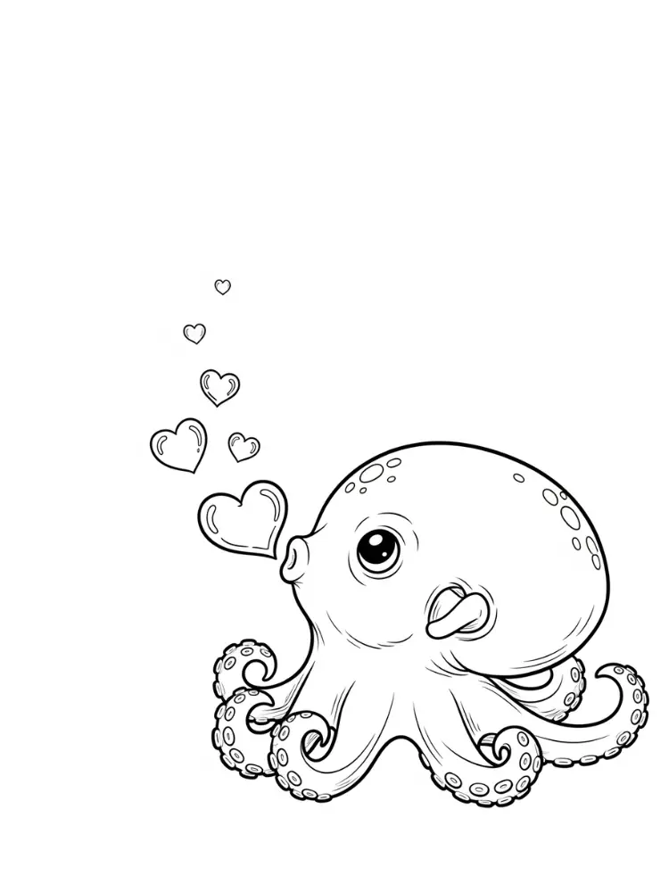 Kleurplaat Octopus 18 schattige octopus met hartjes kleurplaat