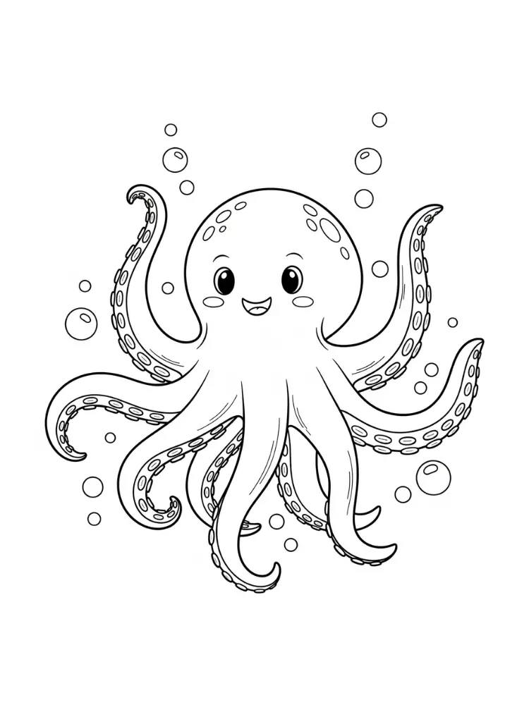 Kleurplaat Octopus 15 vrolijke octopus met bubbels kleurplaat