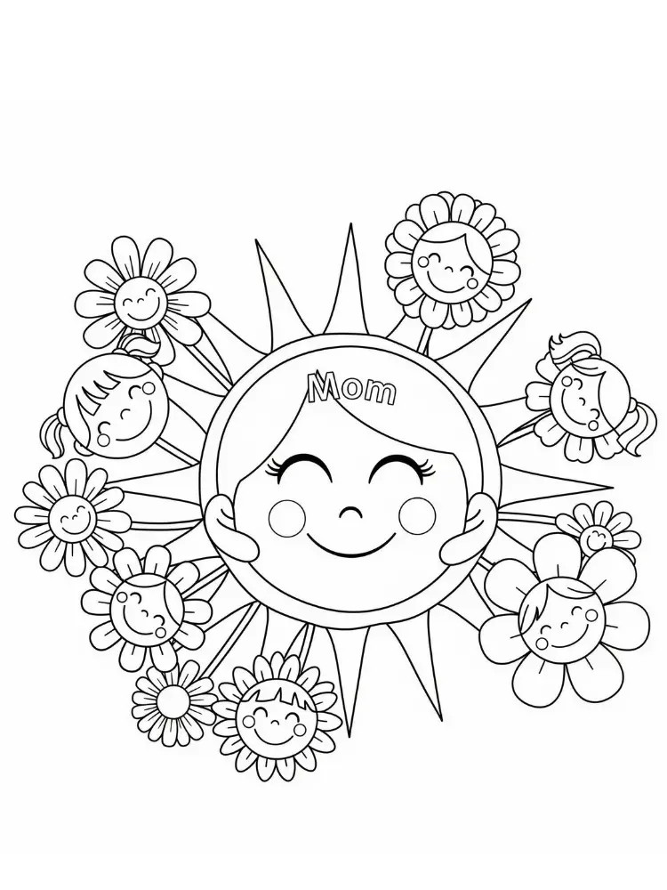 Kleurplaat Verjaardag Mama 13 zon en bloemen voor mama kleurplaat