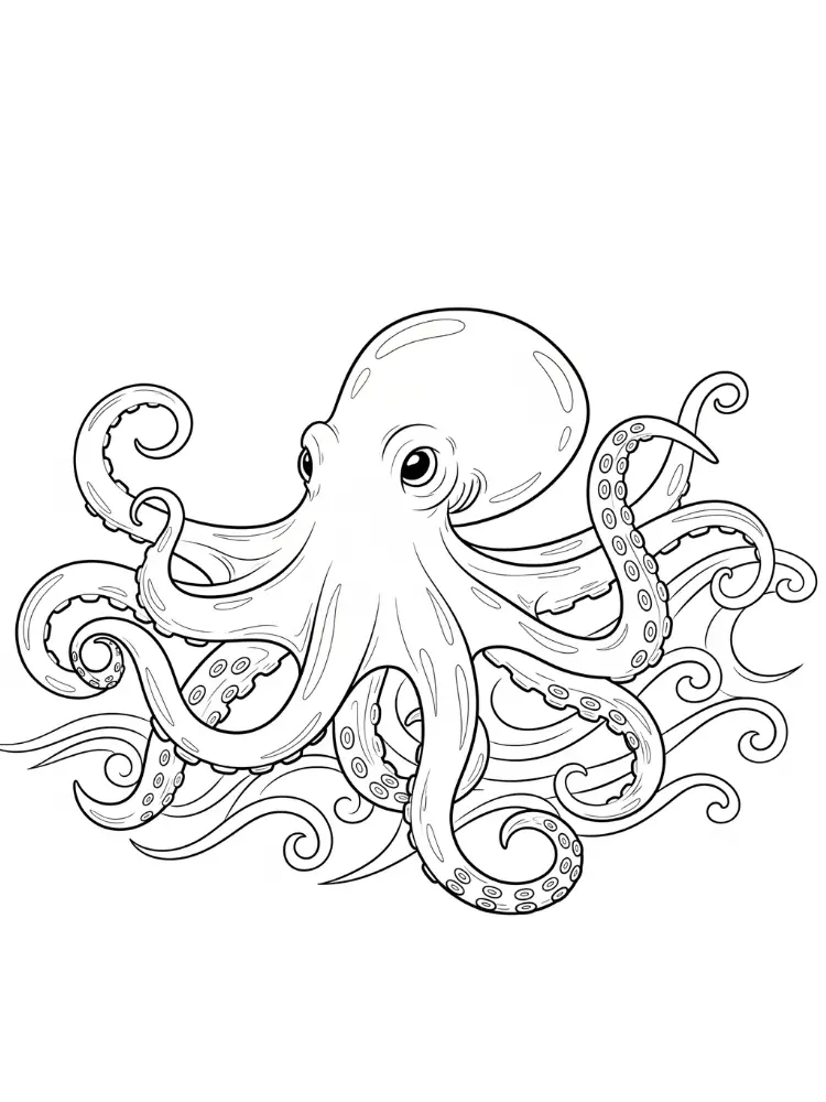 Kleurplaat Octopus 14 zwemmende octopus met armen kleurplaat