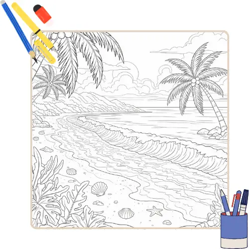 Kleurplaat van Strand thumbnail