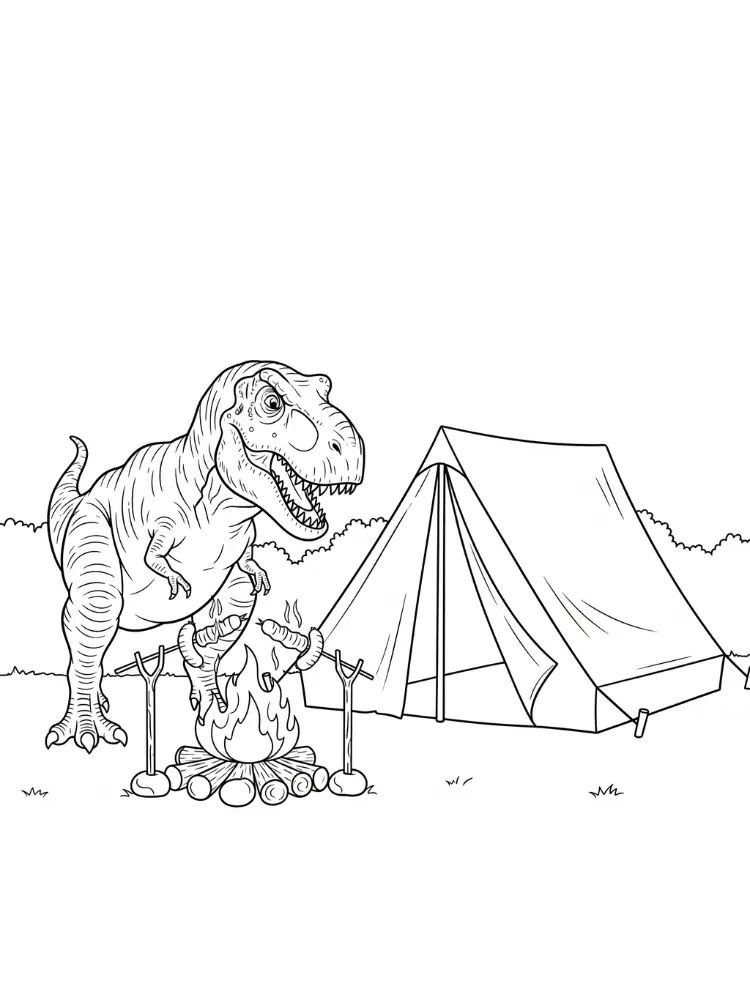 T-Rex kleurplaat 29 T Rex kamperen kleurplaat