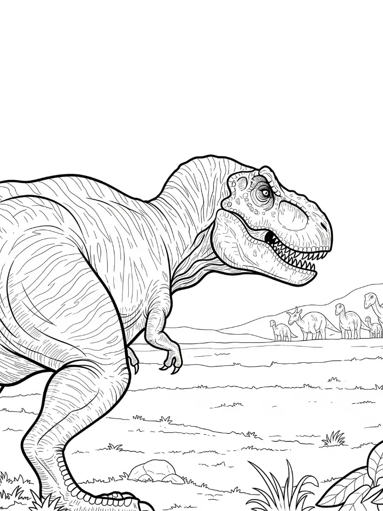 T-Rex kleurplaat 26 T Rex landschap kleurplaat