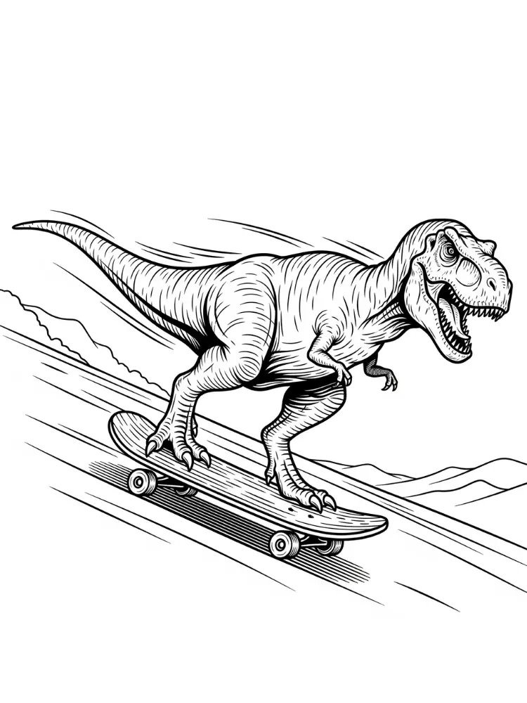 T-Rex kleurplaat 22 T Rex skateboard kleurplaat