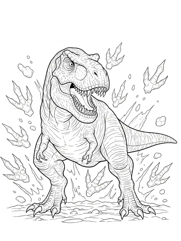 T-Rex kleurplaat 18 T Rex voetafdrukken kleurplaat