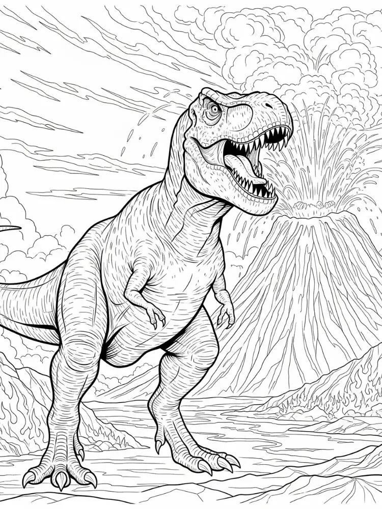 T-Rex kleurplaat 16 T Rex vulkaan kleurplaat