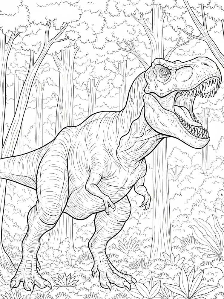 T-Rex kleurplaat 15 T Rex woud kleurplaat