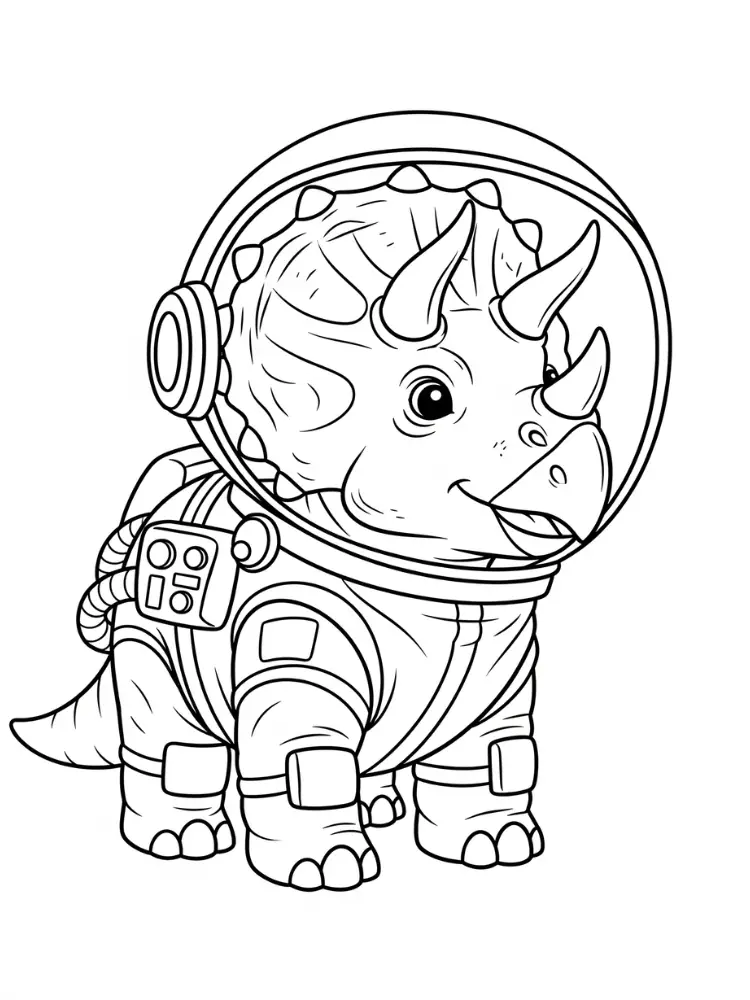 Kleurplaat Triceratops 8 astronaut triceratops in ruimtepak kleurplaat