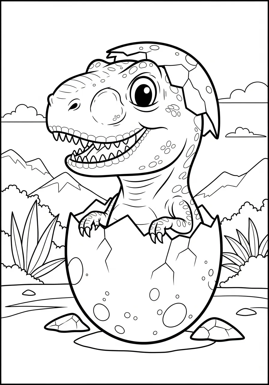 T-Rex kleurplaat 10 baby t rex komt uit het ei kleurplaat