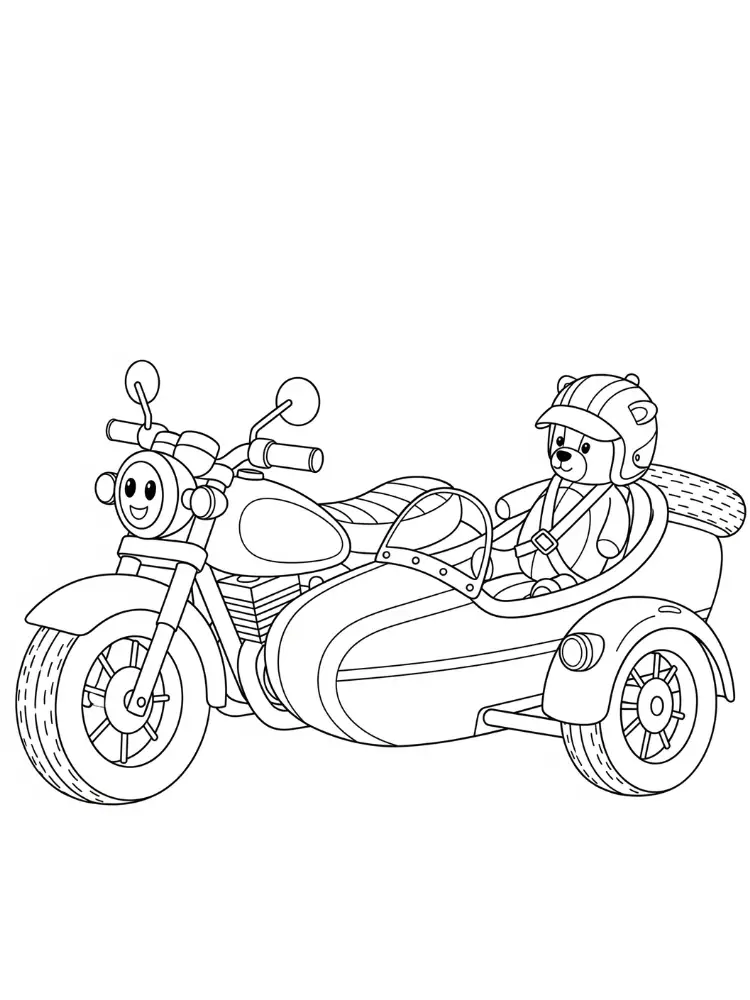 Kleurplaat Motor 8 beer in zijspan op motorfiets kleurplaat