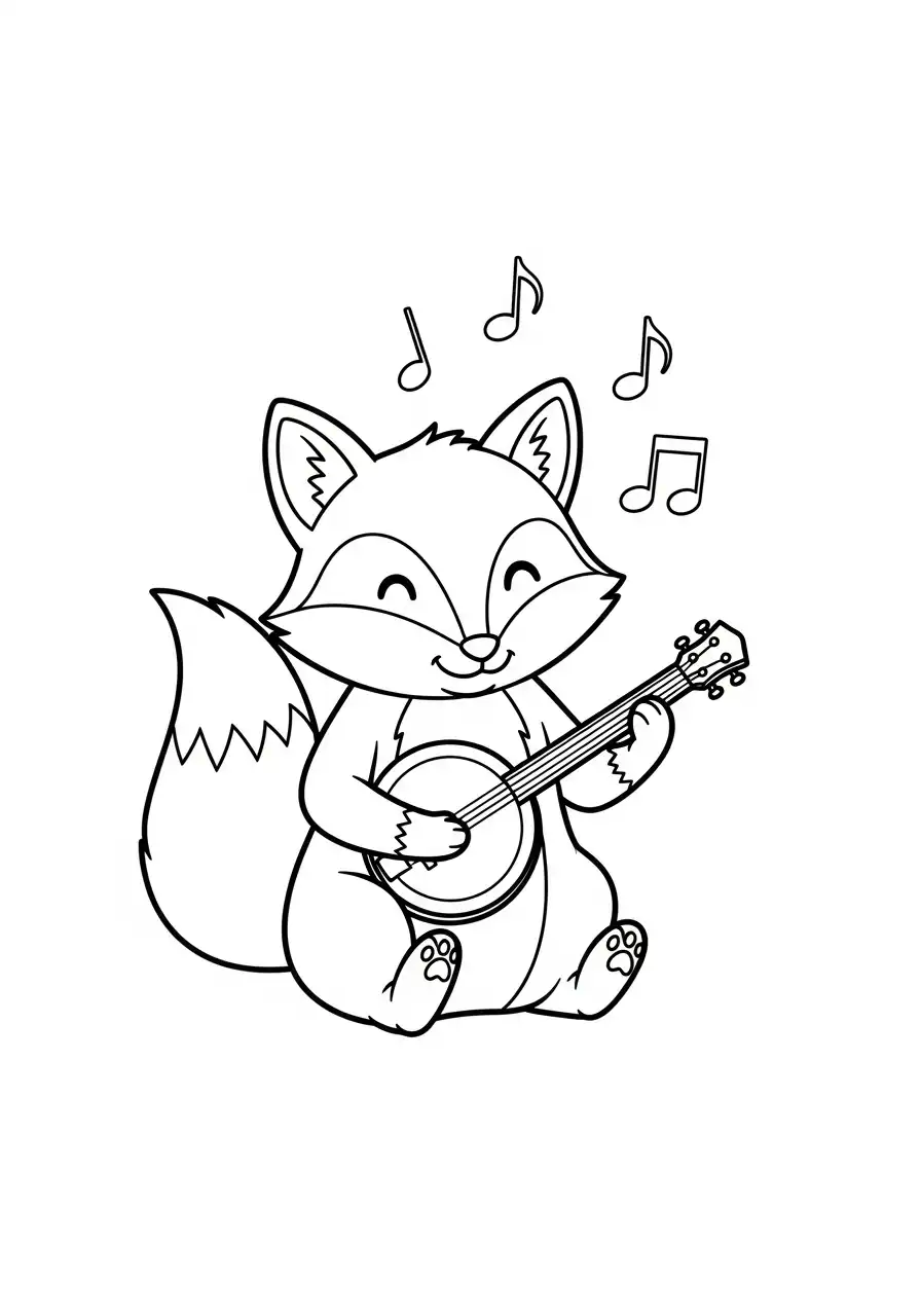 blije vos speelt banjo muzieknoten kleurplaat