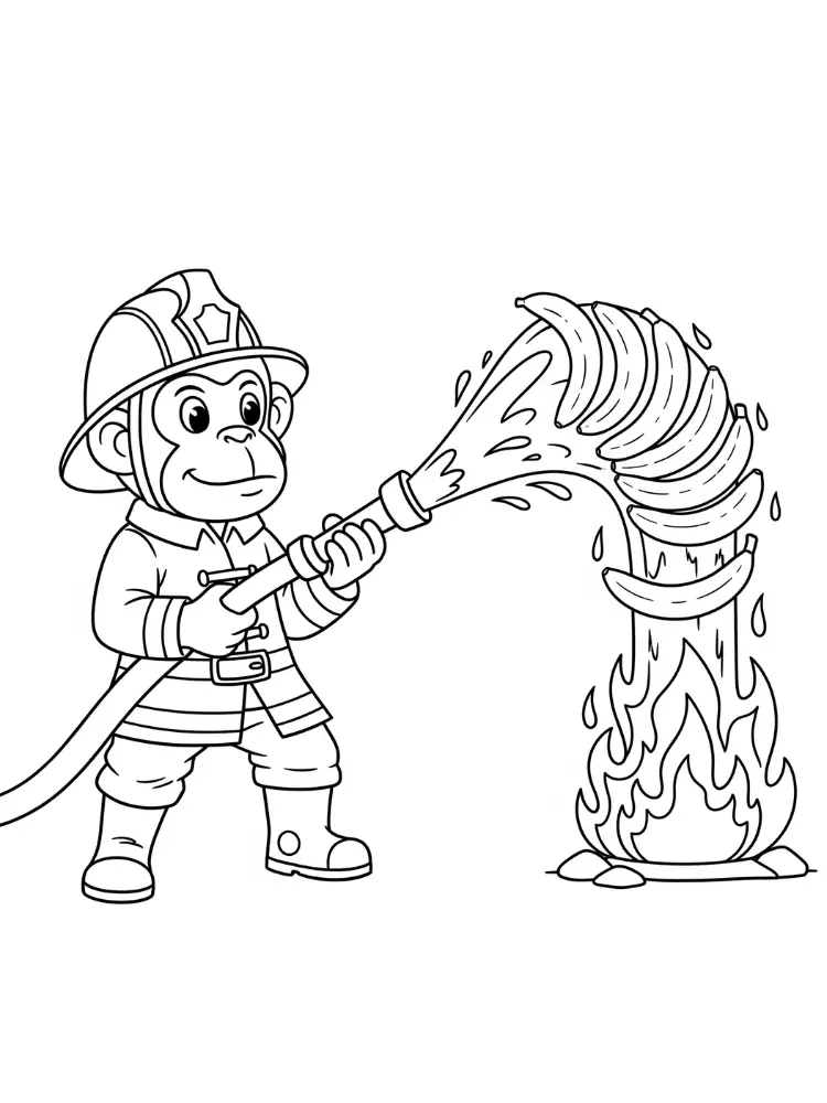 Kleurplaat Aap 11 brandweer aap blust vuur kleurplaat