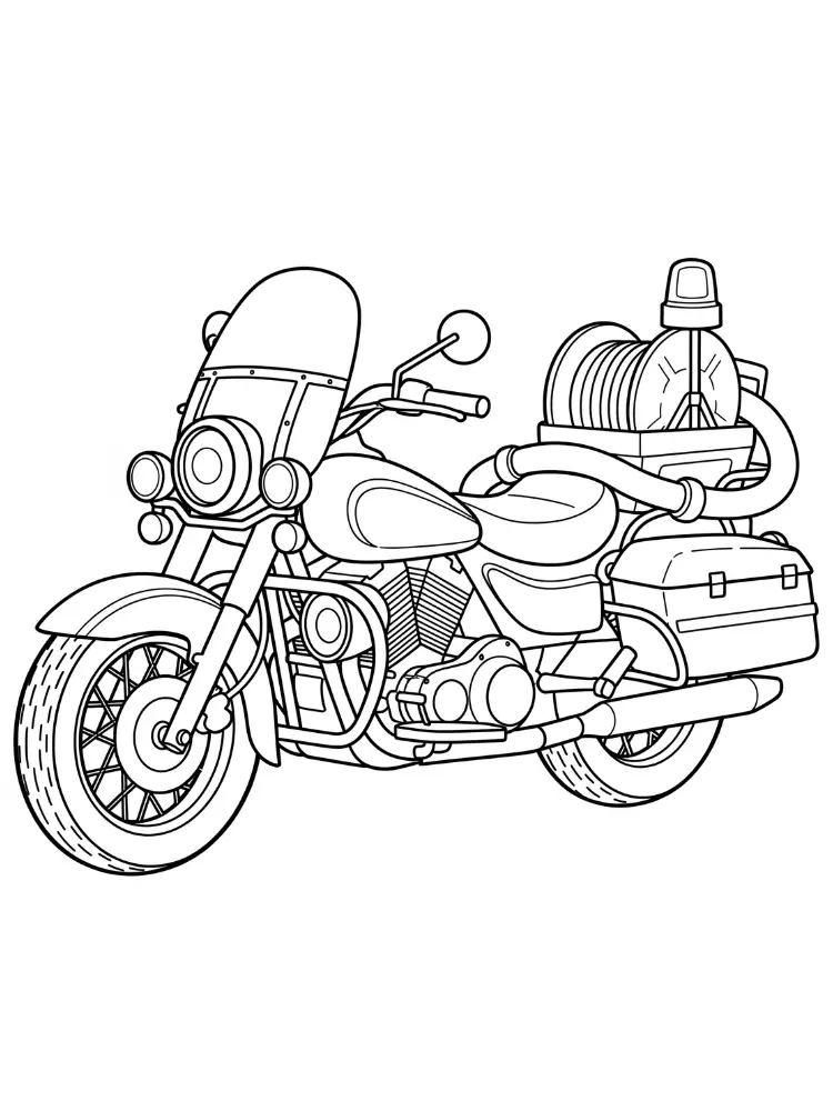 Kleurplaat Motor 11 brandweer motorfiets met slang kleurplaat